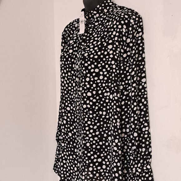 Ann Taylor Factory White Polka Dot Long Sleeve Blouse NWT Misses Size Large - Picture 9 of 10